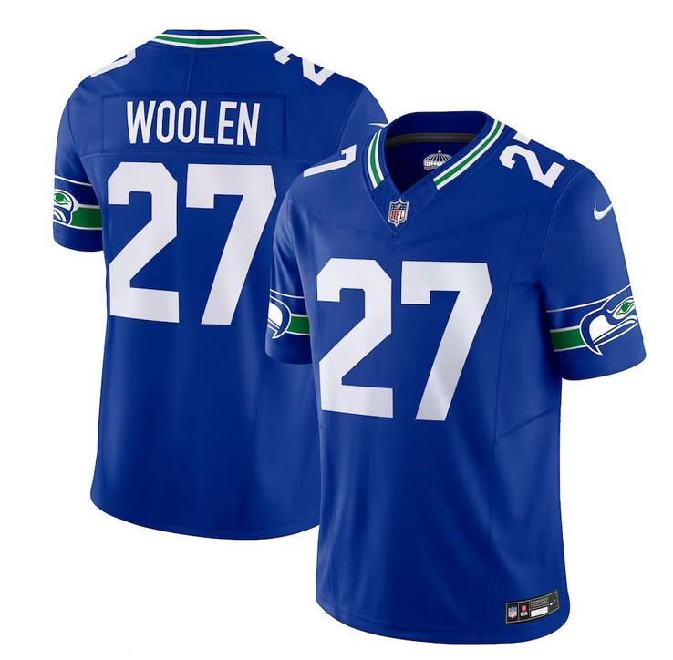 Men's Seattle Seahawks #27 Tariq Woolen Royal Throwback Vapor F.U.S.E. Limited Stitched Football Jersey Men's Seattle Seahawks #27 Tariq Woolen Royal Throwback Vapor F.U.S.E. Limited Stitched Football Jersey